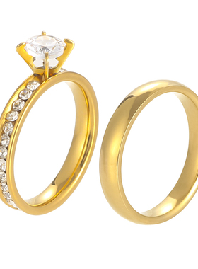 新泱情侣钛钢圆弧满钻锆石对戒