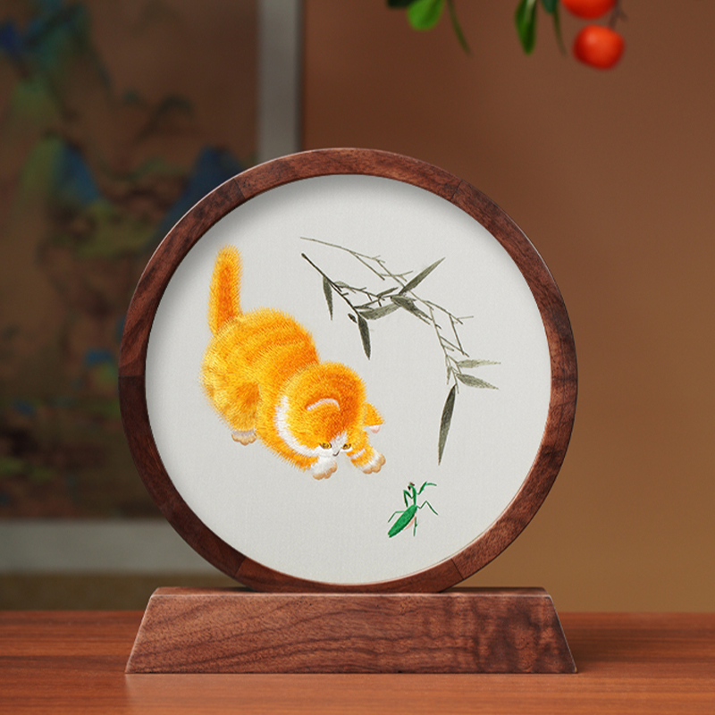 苏绣双面绣摆件刺绣猫咪非遗摆台中国风特色纪念礼品伴手礼送老外