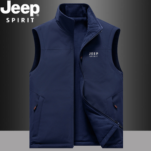 JEEP吉普加绒马甲男士秋冬款户外休闲外穿保暖背心双面穿马夹外套
