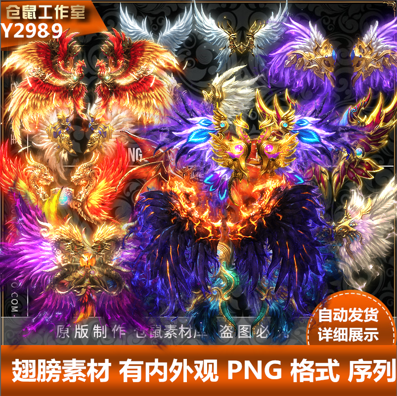 传奇翅膀素材 有内外观 PNG 格式素材序列打包 统一对其 Y2989