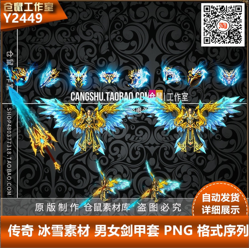 传奇冰雪 天蓝 装备男女 剑甲 套装素材 带首饰特殊 PNG  Y2449