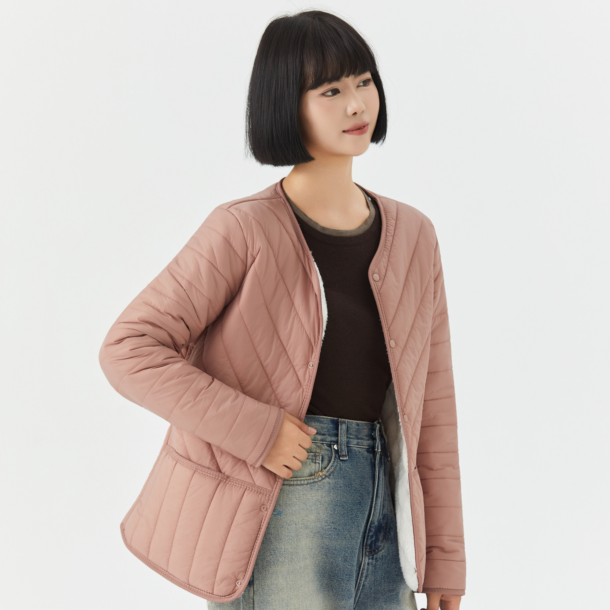 秋冬加绒棉服棉袄女短款长袖保暖棉衣内胆中老年加厚打底防寒外套