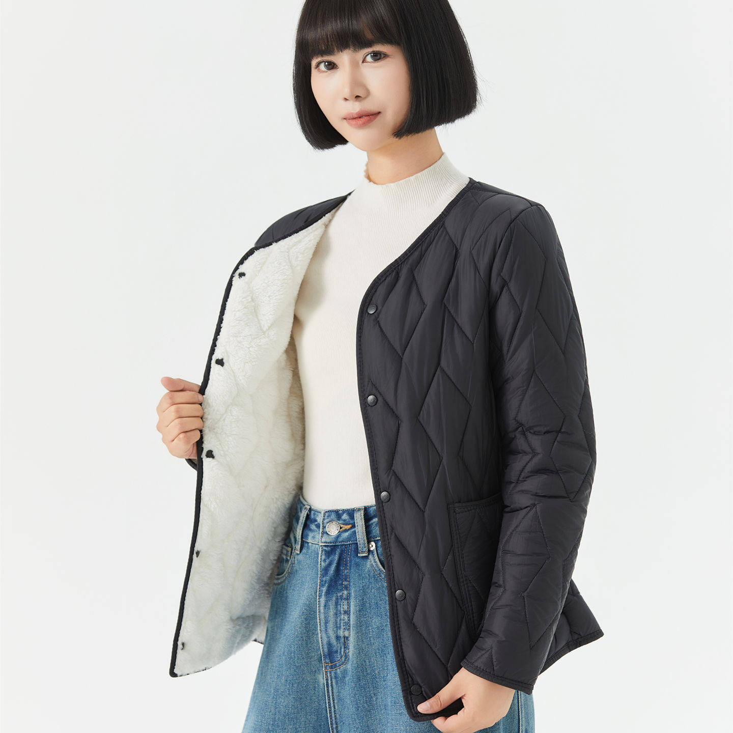 秋冬羽绒棉服内胆女士轻薄V领