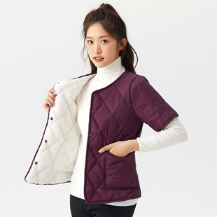 加绒加厚内穿保暖坎肩轻薄内胆棉服棉袄 棉衣马甲女短款 秋冬季 半袖