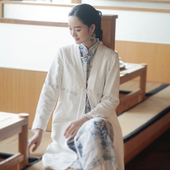 设计款 宽松高级感新款 大码 梵家日常中国风盘扣白色外套风衣中长款