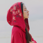 大衣宽松棉麻 中国风改良汉服红斗篷外套女春秋中长款 此去经年