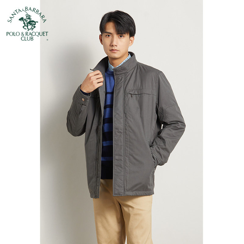 圣大保罗简约纯色合身男士棉衣