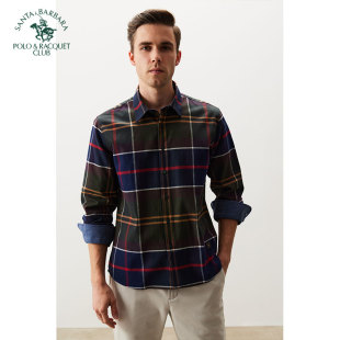 青年法兰绒翻领格子保暖衬衣男 衬衫 圣大保罗春季 全棉商务松身长袖