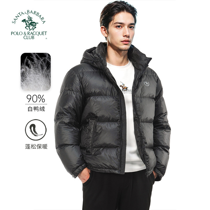 亮面羽绒服连帽拉链短款下摆可调