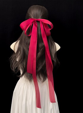 薄纱古风红色蝴蝶结长飘带发夹丝带弹簧夹后脑勺头饰发饰品少女感
