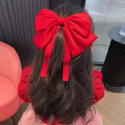女童红色蝴蝶结飘带头饰气质女孩公主后脑勺发夹高级感儿童发饰卡