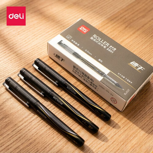得力S851大容量直液式走珠笔0.5mm速干全针管签字笔水笔/替芯S659