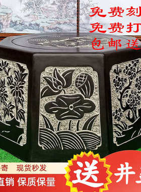 仿古天然石雕花草井口圈盖刻字水头台庭院装饰户外家沿盆套厂直销