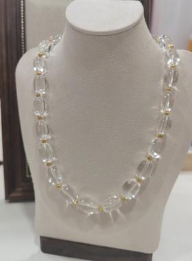 春煊原创天然利姆利亚糖豆白水晶配银猫眼配件水晶项链