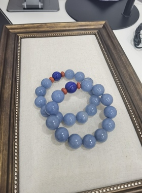 春煊出品 天然蓝兔毛团团配青金石顶珠玛瑙隔片水晶手链 蓝宫阙