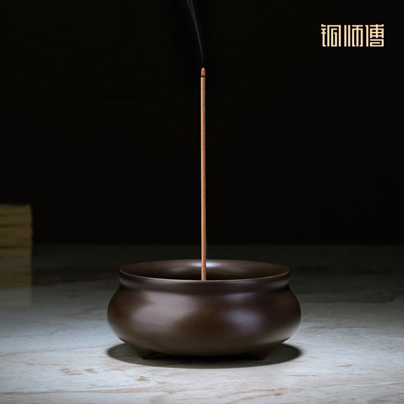 铜师傅全铜香炉三足扁圆装饰品图片