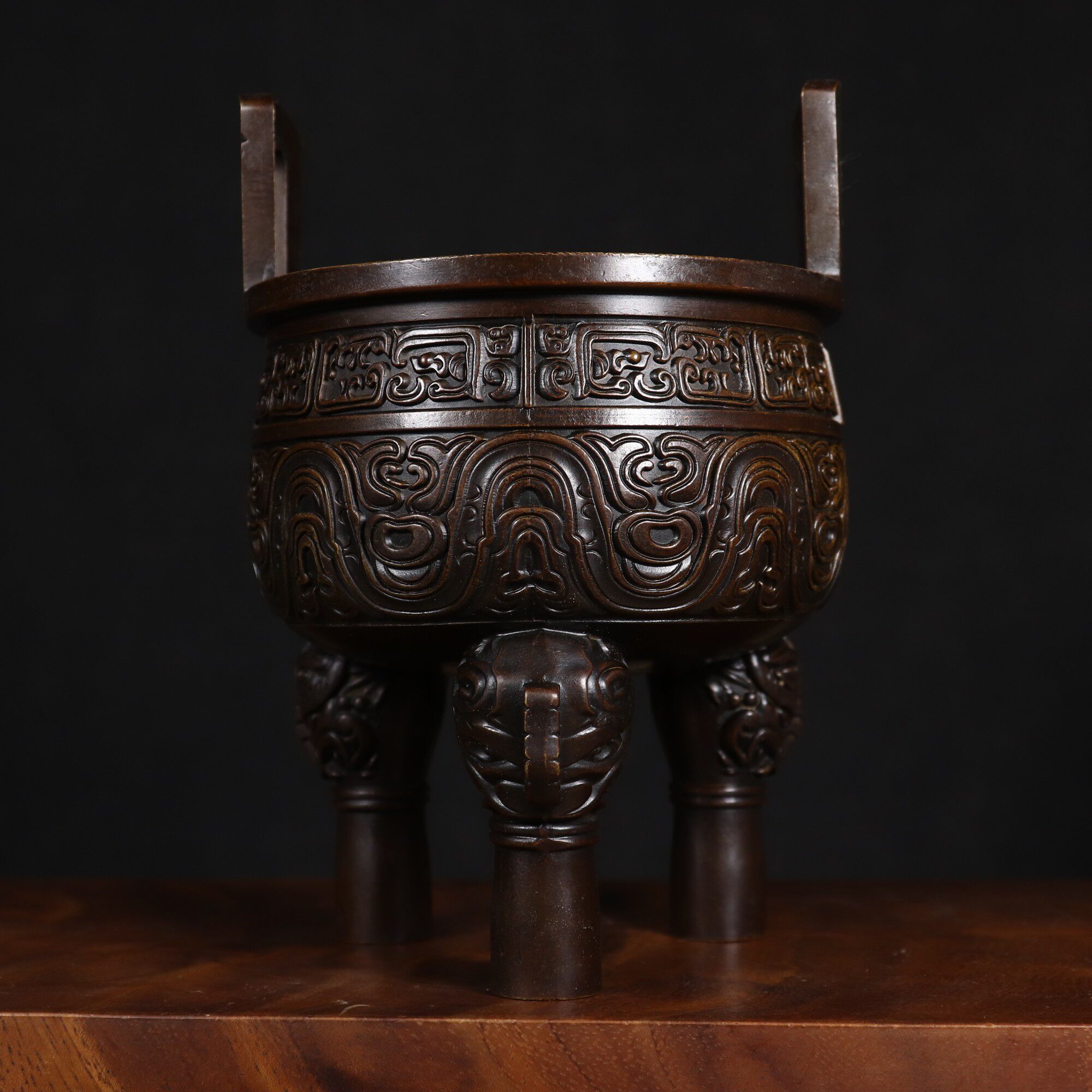 纯铜三足鼎炉鼎式香炉盛鼎铜复古紫铜摆件