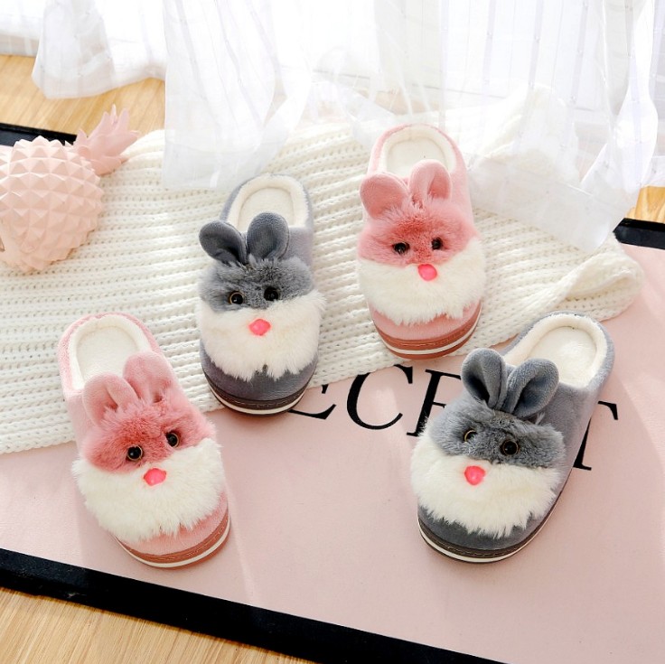 新款卡通风家居仿兔毛月子棉拖鞋