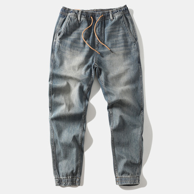 复古日系纯棉牛仔裤浅蓝宽松直筒