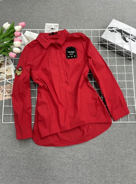 高端时尚简约正红色辣妹休闲衬衫女设计感小众宽松显瘦减龄上衣