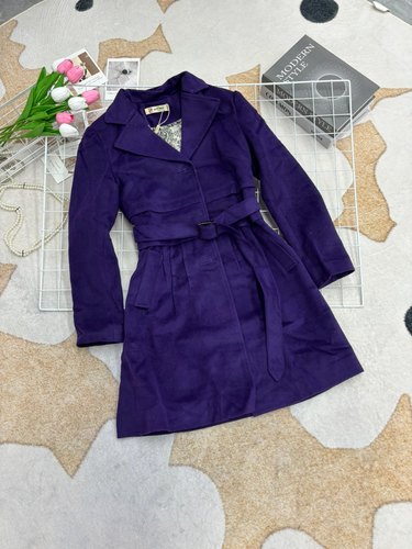 深紫色2025新款时尚气质显瘦减龄翻领单排扣风大衣外套女款上衣