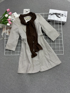 气质百搭风衣 外套带丝巾收腰时尚 日系复古格纹春秋中长款 欧版