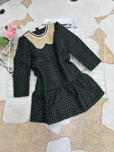 高品质时尚 收腰显瘦裙子 复古气质拼接娃娃领连衣裙女春秋新款