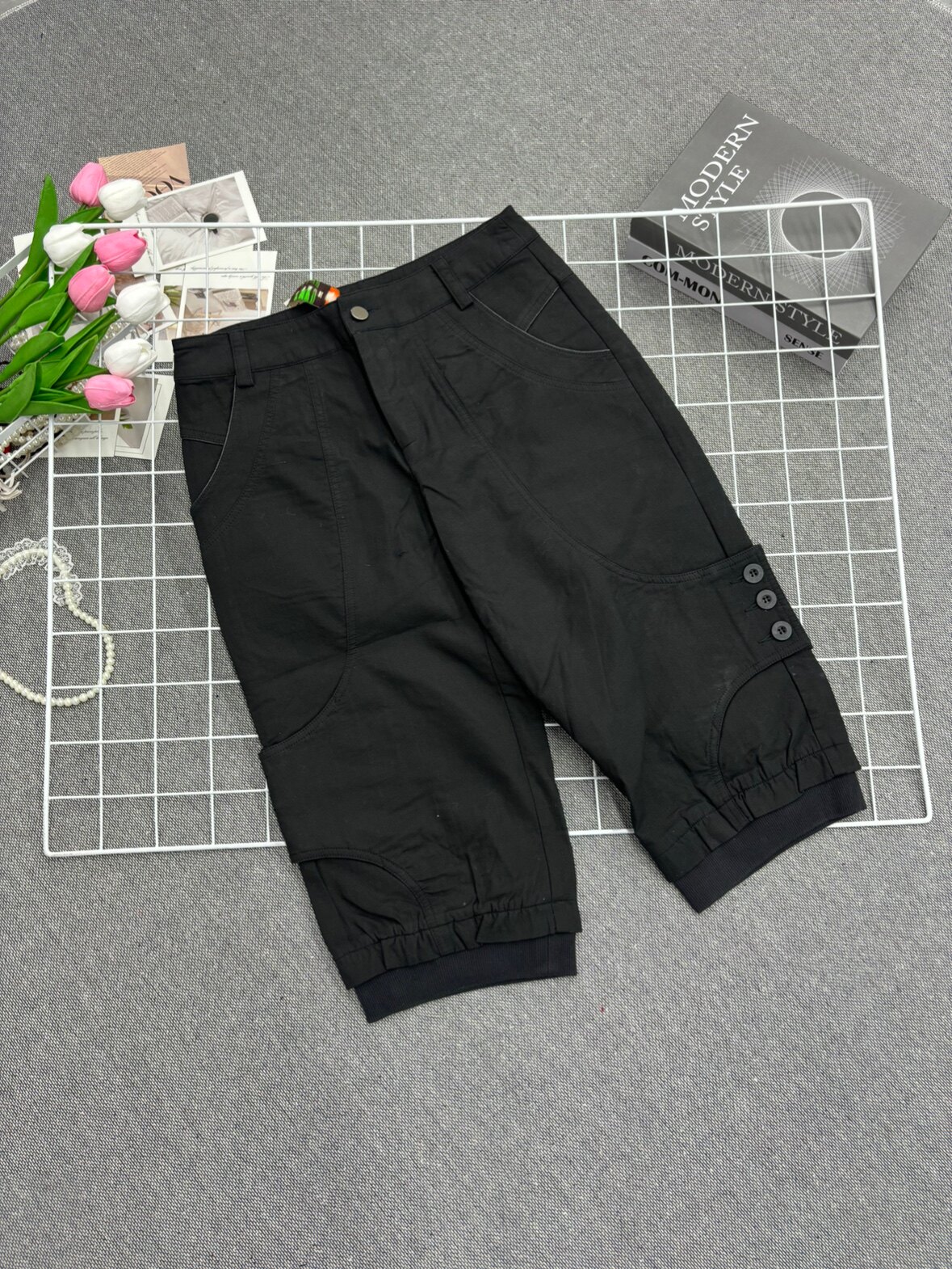 2026新款时尚黑色气质显瘦减龄百搭休闲韩系七分工装裤女款