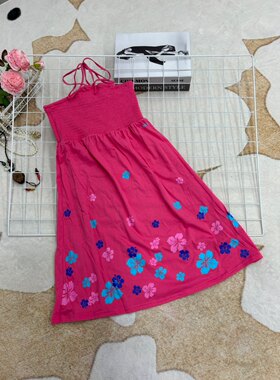 纯美性感法式挂脖无袖连衣裙夏季新款度假沙滩吊带印花甜美气质