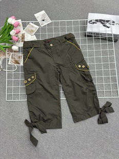 百搭休闲裤 女款 子 韩系复古简约气质显瘦百搭五分工装 军绿色时尚