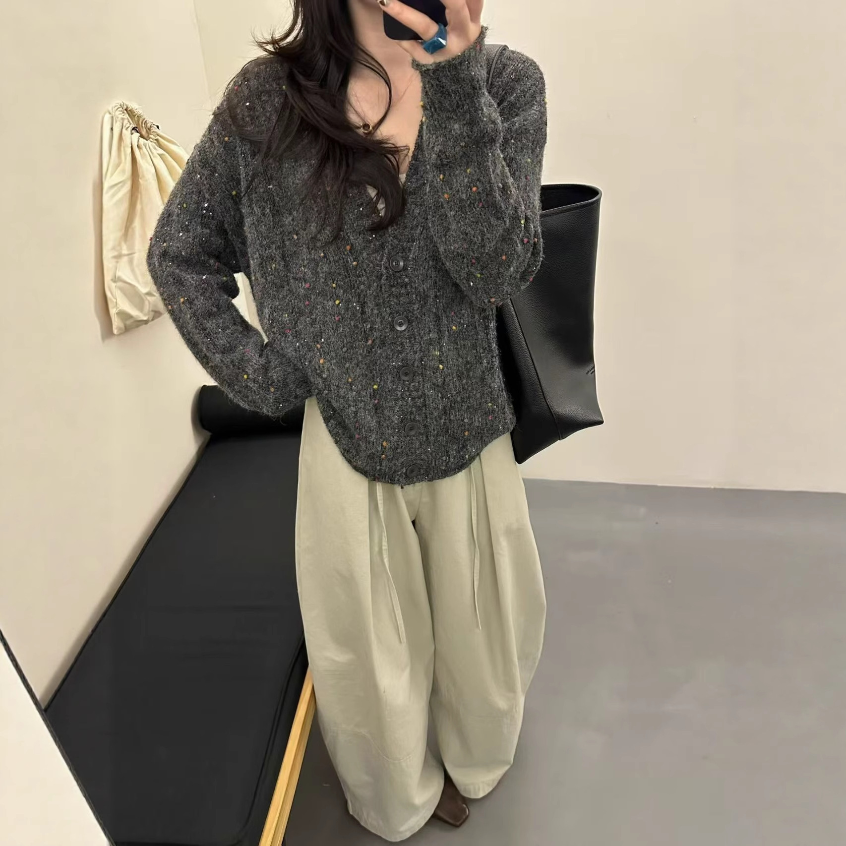 E韩系穿搭彩点针织衫女2025新款秋季时尚慵懒风毛衣高级感打底上