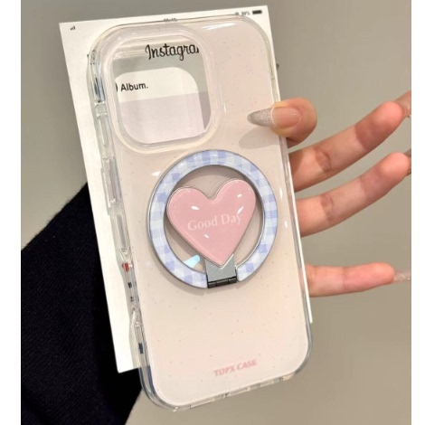 12简约小众ins风白色波点磁吸折叠爱心支架手机壳15PRO新款iPhone