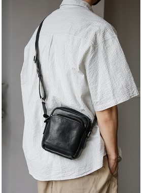 古造真皮男士单肩斜挎包头层牛皮复古百搭休闲轻便高级感小背包