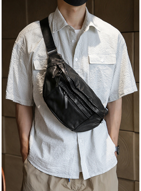 古造新款真皮男士小胸包头层牛皮个性百搭休闲骑行运动斜挎小背包