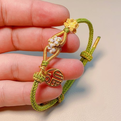 手工编绳小雏菊桃花结八股辫青漾手链编织diy材料包穿金饰转运珠