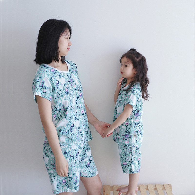 夏季儿童家居服套装薄款竹棉纱布男女童宝宝睡衣柔软透气亲子装