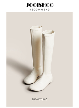 佐一不服可爱复古！芒果头平跟瘦瘦长靴女秋季美拉德马丁靴子