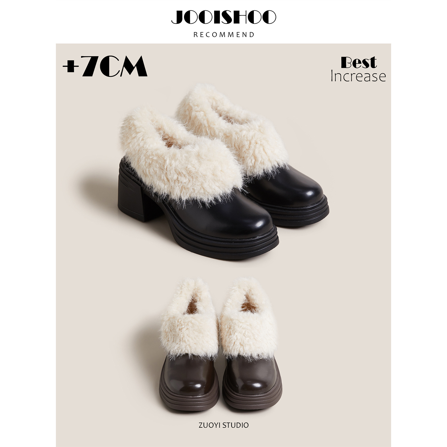 英伦风毛毛深口单鞋女高跟厚底复古小皮鞋