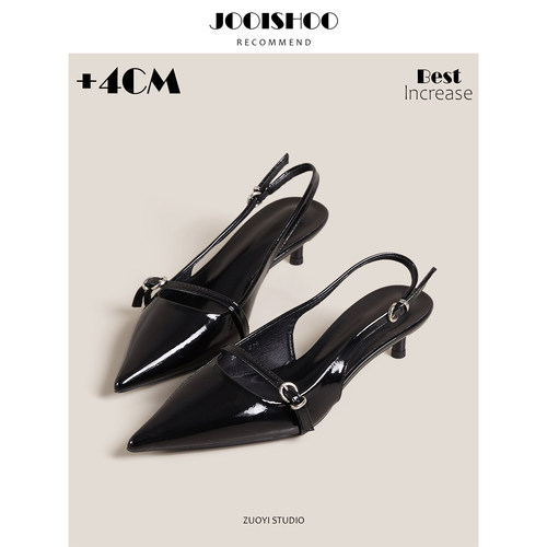 法式尖头包头凉鞋女2026新款漆皮细跟黑色百搭气质女鞋