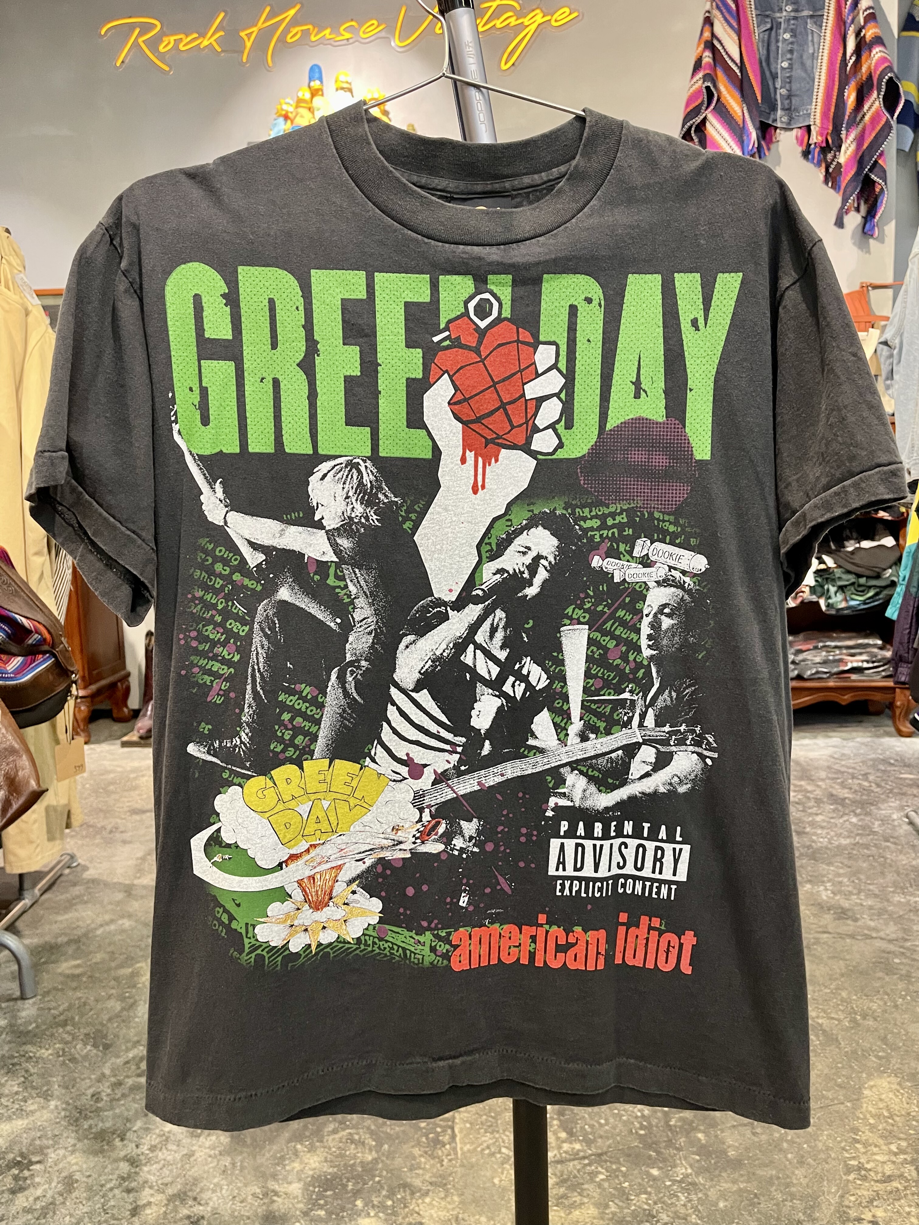 全新New Vintage复古水洗做旧绿日GreenDay朋克摇滚乐队短袖T恤