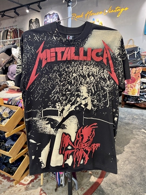 全新New Vintage风格水洗做旧Metallica金属乐队纯棉短袖T恤