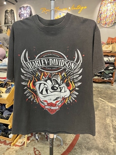 全新New Vintage风格水洗做旧卡通小旋风联名哈雷纯棉短袖T恤