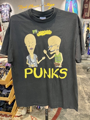 全新New Vintage风格水洗做旧卡通瘪四与大头蛋朋克纯棉短袖T恤