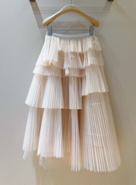 D家定制廓形薄纱褶皱荷叶边四季可穿网纱不规则半身裙