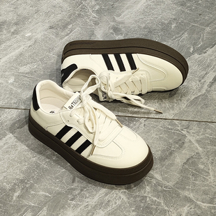 真皮厚底德训鞋女2026春季新款拼包百搭复古爆款小白鞋圆头休闲鞋