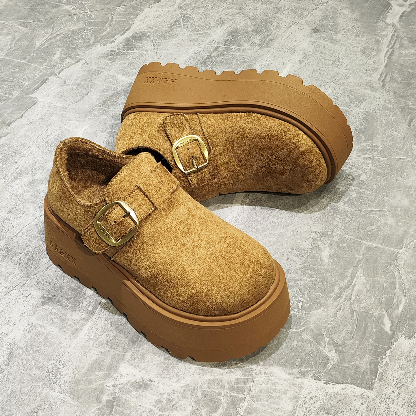 厚底加绒保暖勃肯鞋女2025冬新款百搭小个子增高磨砂皮高跟休闲鞋