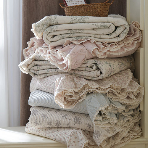 2026新款奈雪系列棉麻床盖三件套 法式复古碎花美式田园亚麻床盖