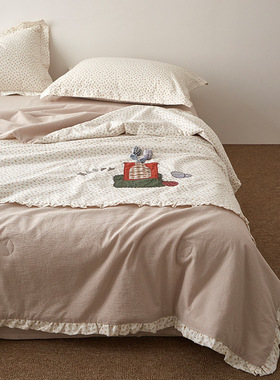 ins风田园小碎花复古全棉夏被 外贸风卡通贴布绣纯棉空调被薄被子