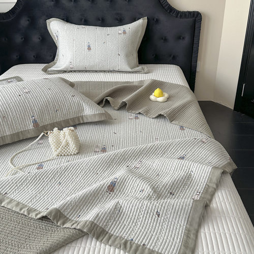 ins风韩国绗缝双面天丝床盖三件套莫代尔凉感加厚床单榻榻米薄垫