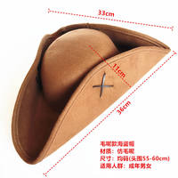 Infantry cap, Pirate captain's cap, Golden border pirate cap, assassin's cap, pirate sailor's cap, triangular Caribbean pirate cap thumbnail 4